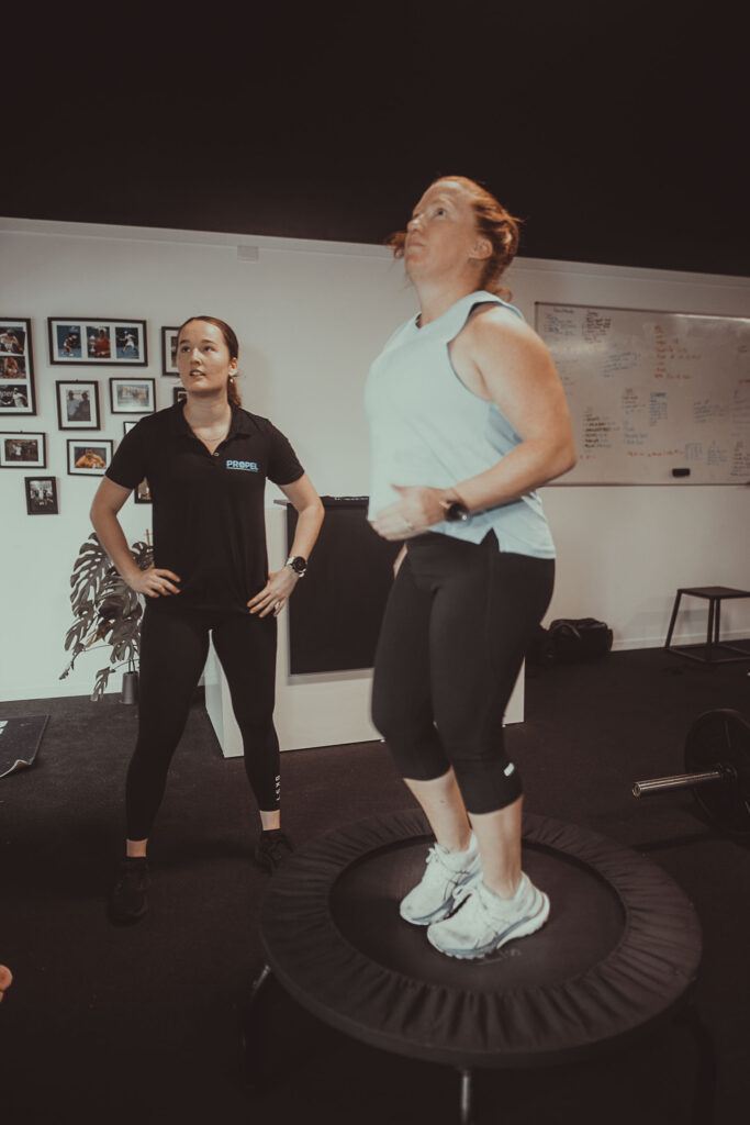 Balance exercises for older adults: a client working on balance with an exercise physiologist